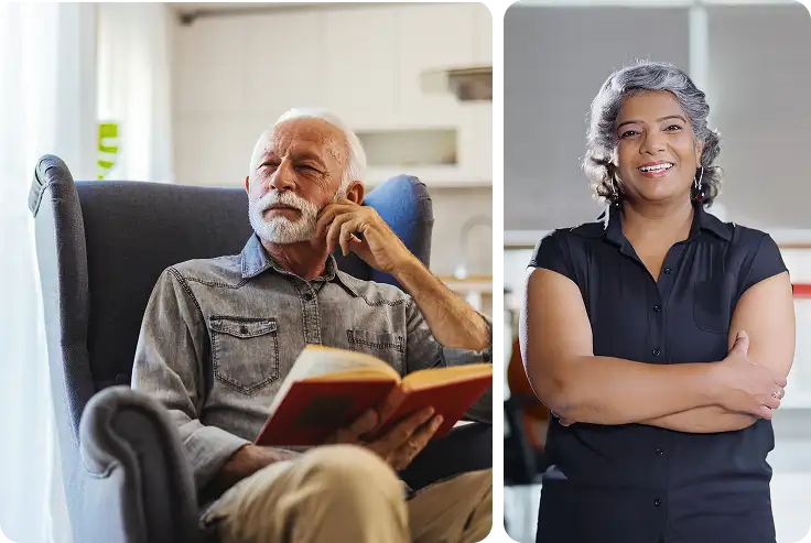 A man and woman who received trifocal lenses during cataract surgery.