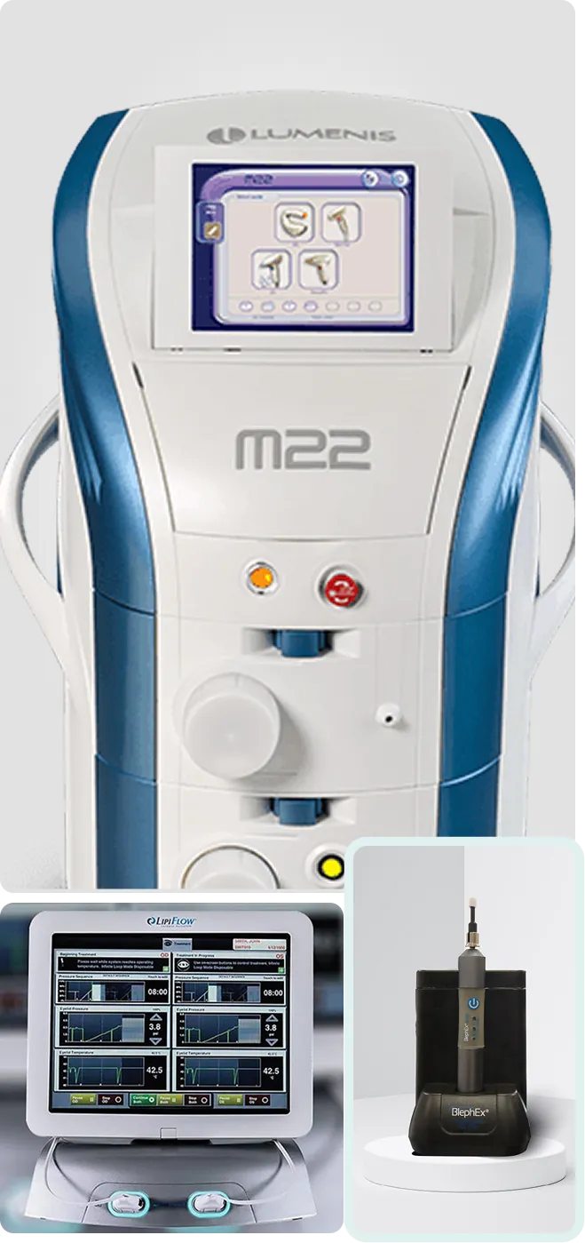 BlephEx, LipiFlow, and IPL machines for dry eye treatment.