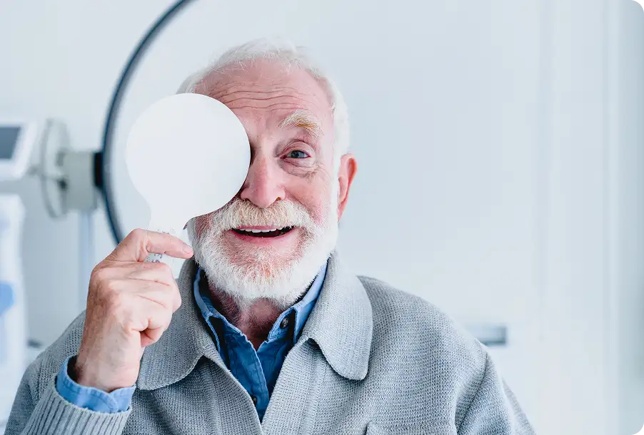 Senior patient at the eye doctor.