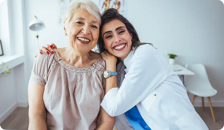 A senior woman prepares for glaucoma treatment.
